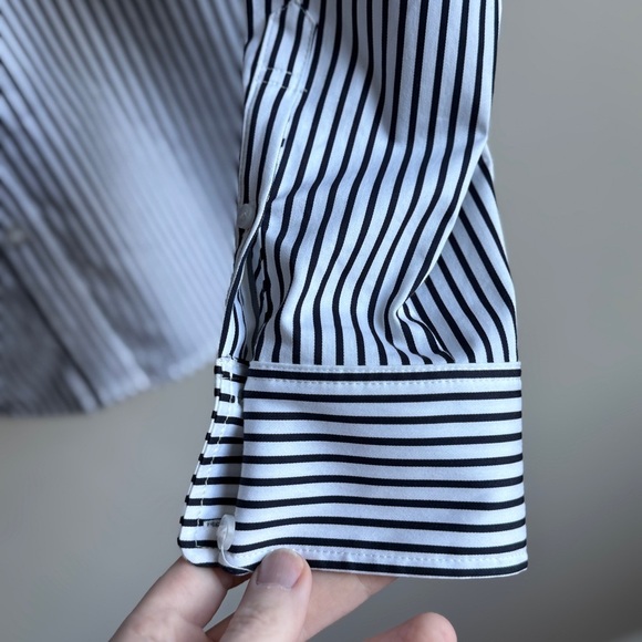 Nordstrom Black and White Striped Button Down Shirt Women’s Size Large - Picture 3 of 8
